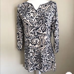 LANDS’ END Cotton Knit Paisley/Flowered Tunic Top
